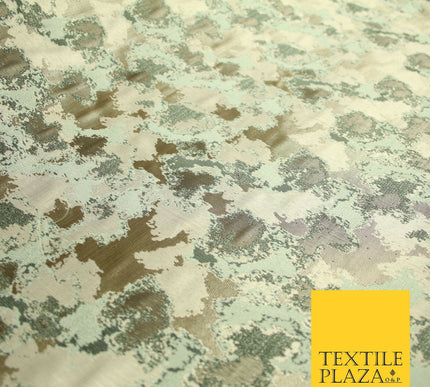 Gold Mint Green Abstract Artsy Watercolour Metallic Textured Brocade Fabric 7137
