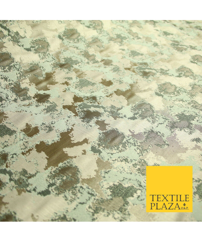 Gold Mint Green Abstract Artsy Watercolour Metallic Textured Brocade Fabric 7137