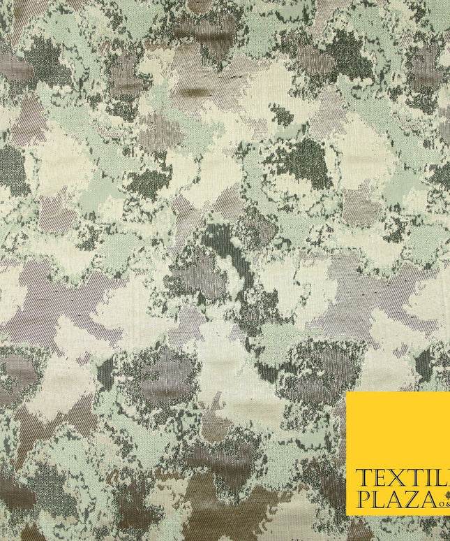 Gold Mint Green Abstract Artsy Watercolour Metallic Textured Brocade Fabric 7137