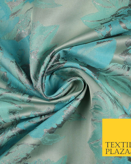 Grey Sky Blue Mint Floral Bloom Textured Brocade Jacquard Dress Fabric 7127