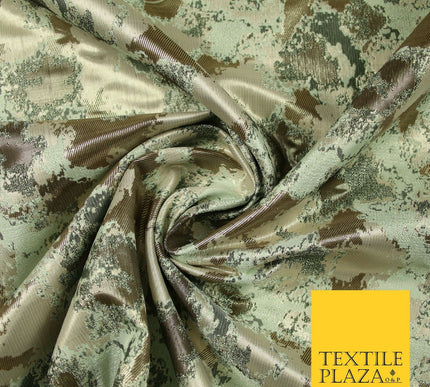Gold Mint Green Abstract Artsy Watercolour Metallic Textured Brocade Fabric 7137
