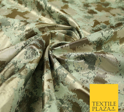 Gold Mint Green Abstract Artsy Watercolour Metallic Textured Brocade Fabric 7137