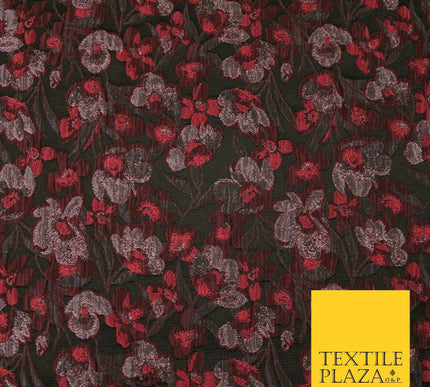 Raspberry Pink Intense Floral Vine Textured Brocade Jacquard Dress Fabric 7136