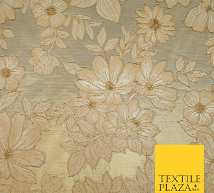 Peach Nude Floral Cluster Corded Metallic Textured Brocade Jacquard Fabric 7139