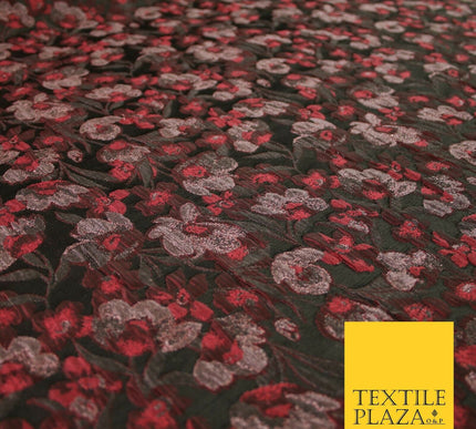 Raspberry Pink Intense Floral Vine Textured Brocade Jacquard Dress Fabric 7136