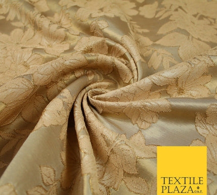 Peach Nude Floral Cluster Corded Metallic Textured Brocade Jacquard Fabric 7139