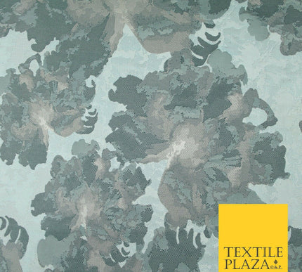 Duck Egg Blue Large Abstract Floral Textured Brocade Jacquard Dress Fabric 7126