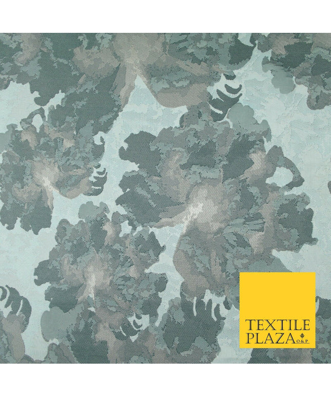 Duck Egg Blue Large Abstract Floral Textured Brocade Jacquard Dress Fabric 7126