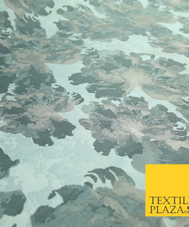 Duck Egg Blue Large Abstract Floral Textured Brocade Jacquard Dress Fabric 7126