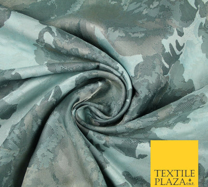 Duck Egg Blue Large Abstract Floral Textured Brocade Jacquard Dress Fabric 7126