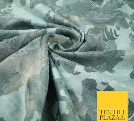 Duck Egg Blue Large Abstract Floral Textured Brocade Jacquard Dress Fabric 7126