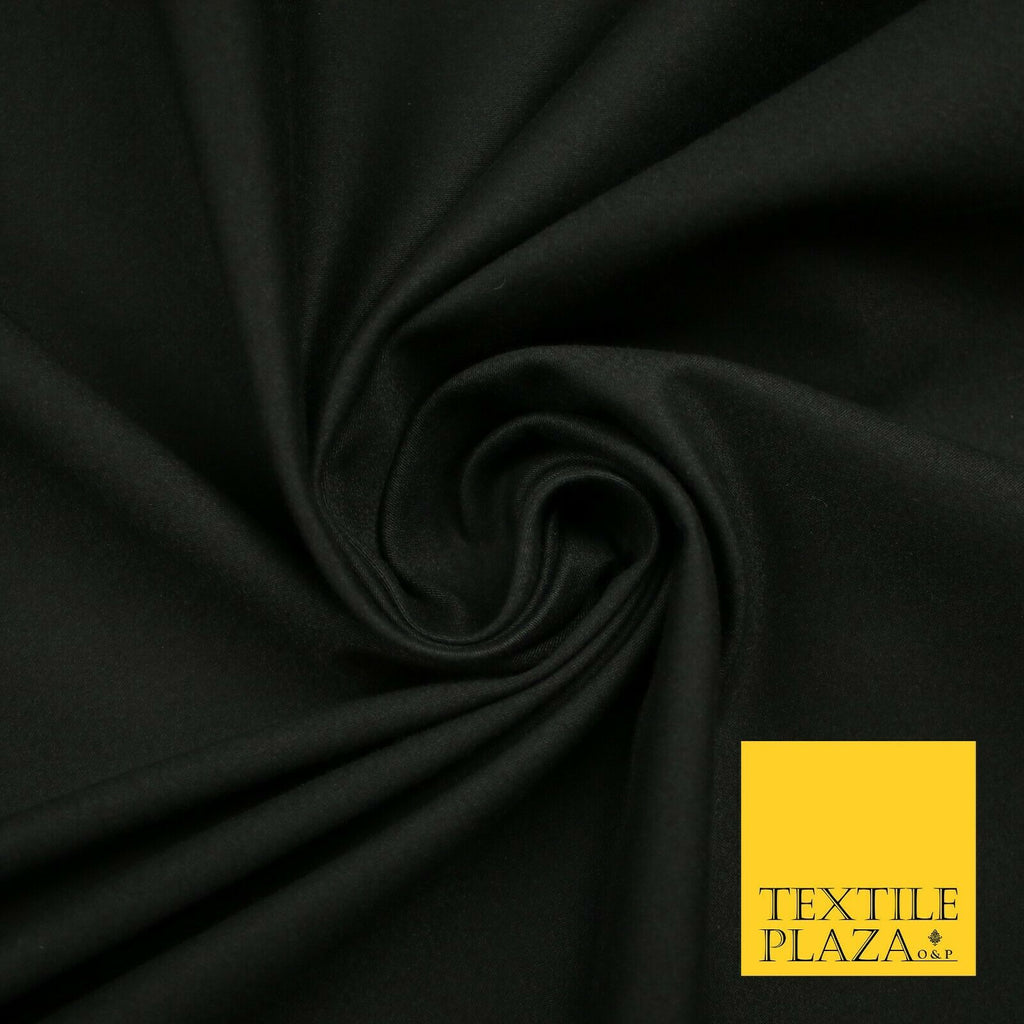 LUXURY BLACK STRETCH COTTON SATEEN FABRIC Plain Stretch TShirt Dress Fabric 7197