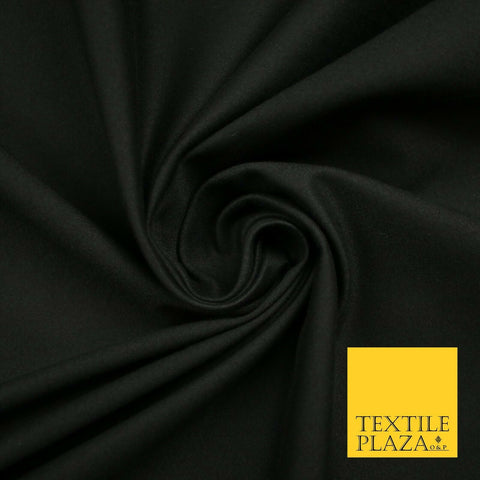 LUXURY BLACK STRETCH COTTON SATEEN FABRIC Plain Stretch TShirt Dress Fabric 7197