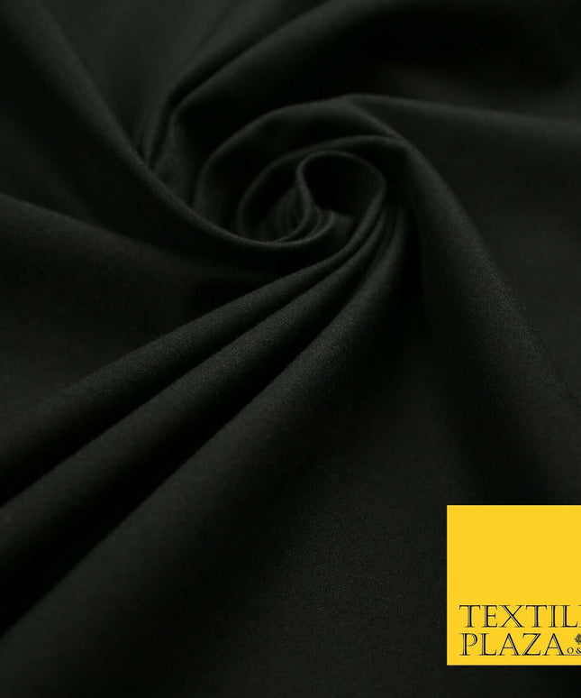 LUXURY BLACK STRETCH COTTON SATEEN FABRIC Plain Stretch TShirt Dress Fabric 7197
