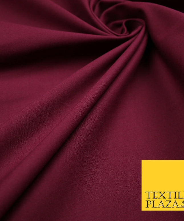 MAGENTA PLUM STRETCH COTTON SATEEN FABRIC Plain Stretch TShirt Dress Fabric 7195
