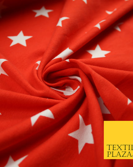 Red White Scattered 1" Stars Printed Soft Cotton Jersey Stretch Fabric 59" 4982