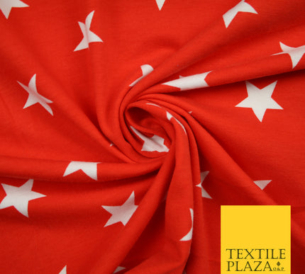 Red White Scattered 1" Stars Printed Soft Cotton Jersey Stretch Fabric 59" 4982