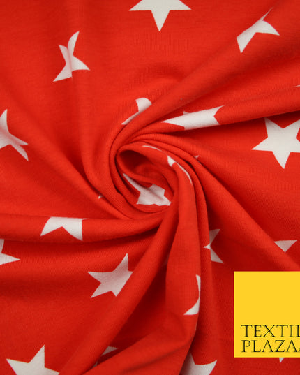 Red White Scattered 1" Stars Printed Soft Cotton Jersey Stretch Fabric 59" 4982