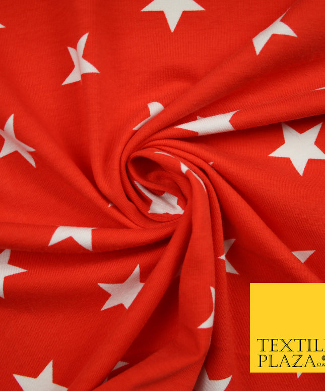 Red White Scattered 1" Stars Printed Soft Cotton Jersey Stretch Fabric 59" 4982