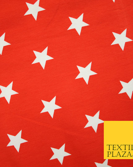 Red White Scattered 1" Stars Printed Soft Cotton Jersey Stretch Fabric 59" 4982