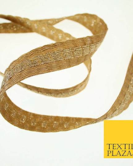 Antique Gold Metallic Triple Row Fancy Trim Border Ribbon Lace 2cm Wide X600