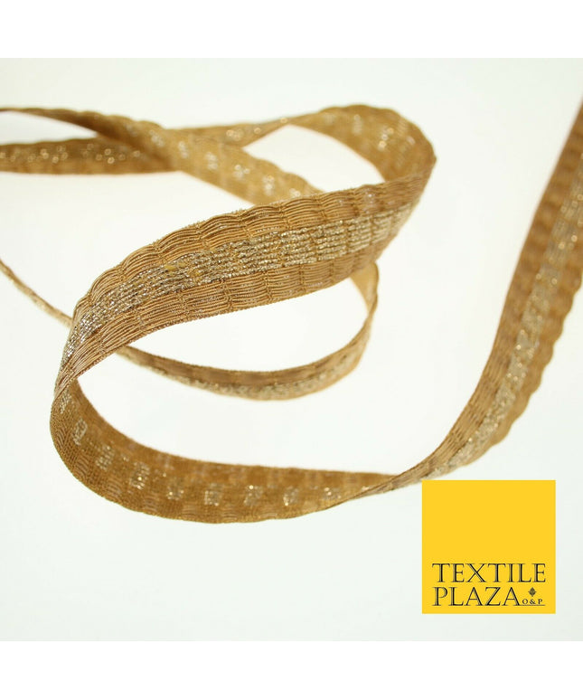 Antique Gold Metallic Triple Row Fancy Trim Border Ribbon Lace 2cm Wide X600
