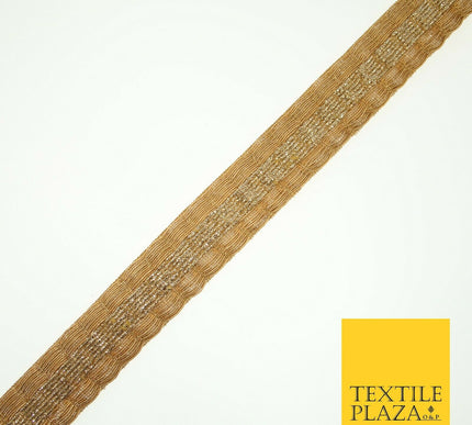 Antique Gold Metallic Triple Row Fancy Trim Border Ribbon Lace 2cm Wide X600