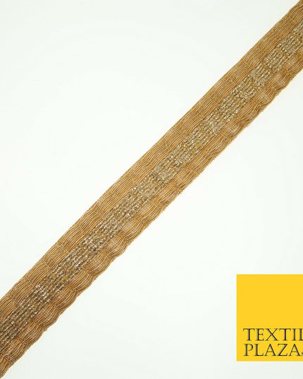 Antique Gold Metallic Triple Row Fancy Trim Border Ribbon Lace 2cm Wide X600