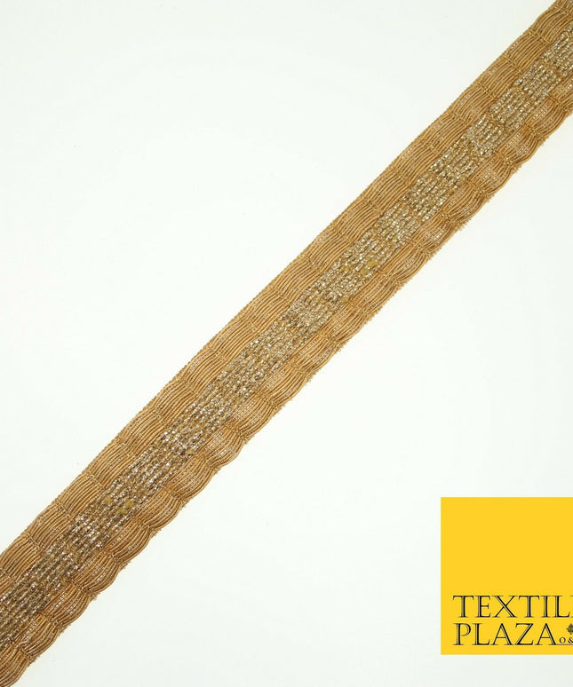 Antique Gold Metallic Triple Row Fancy Trim Border Ribbon Lace 2cm Wide X600