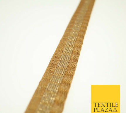 Antique Gold Metallic Triple Row Fancy Trim Border Ribbon Lace 2cm Wide X600
