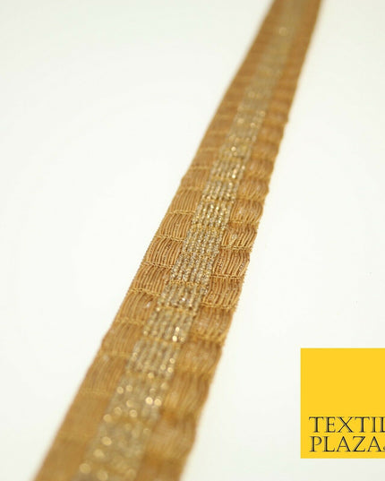 Antique Gold Metallic Triple Row Fancy Trim Border Ribbon Lace 2cm Wide X600