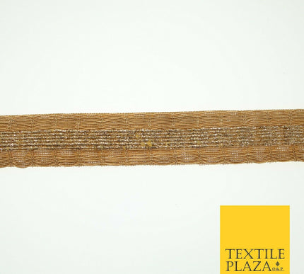 Antique Gold Metallic Triple Row Fancy Trim Border Ribbon Lace 2cm Wide X600