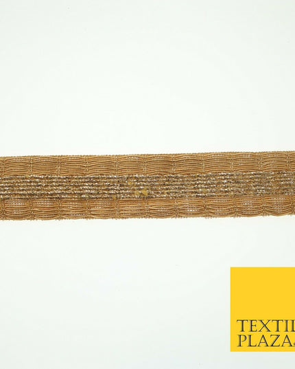 Antique Gold Metallic Triple Row Fancy Trim Border Ribbon Lace 2cm Wide X600