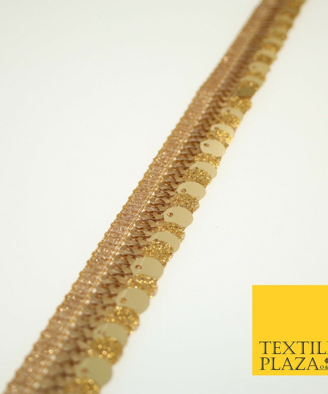 Gold Glitter Matte Double Sequin Ribbon Trimming Border Gota Sewing Trim X582
