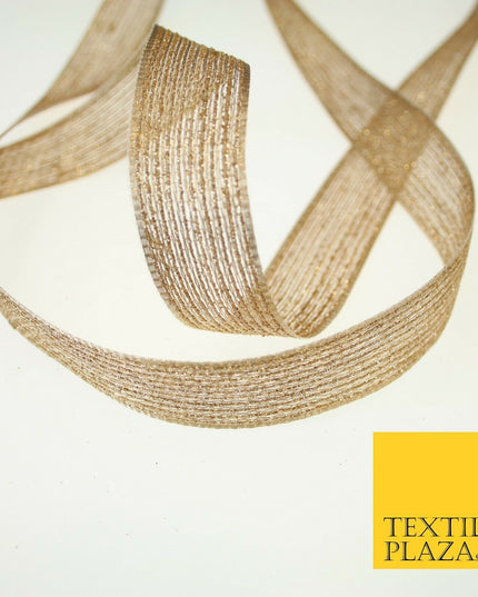 Antique Gold Glitter Shimmer Stripe Lines Trim Border Ribbon Lace 2.5cmWide X594
