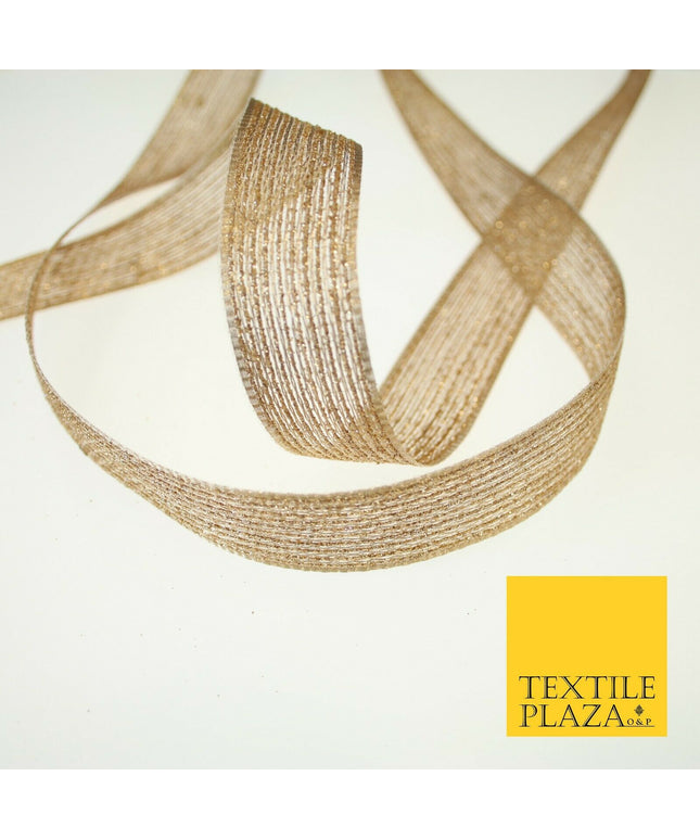 Antique Gold Glitter Shimmer Stripe Lines Trim Border Ribbon Lace 2.5cmWide X594