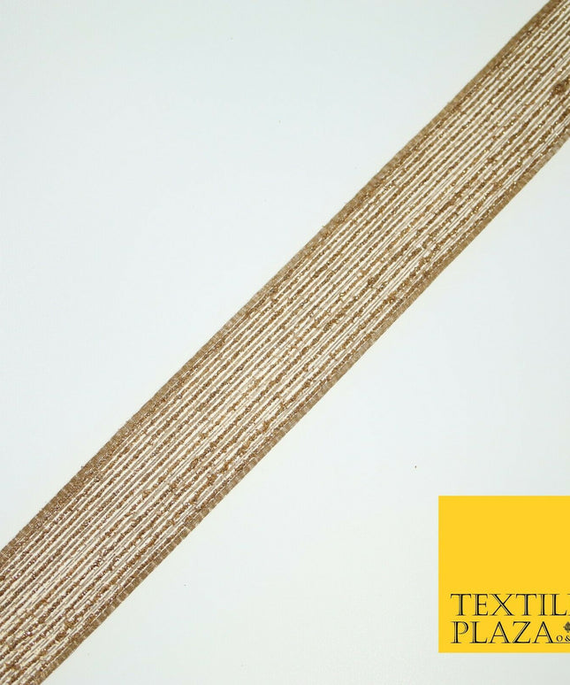 Antique Gold Glitter Shimmer Stripe Lines Trim Border Ribbon Lace 2.5cmWide X594