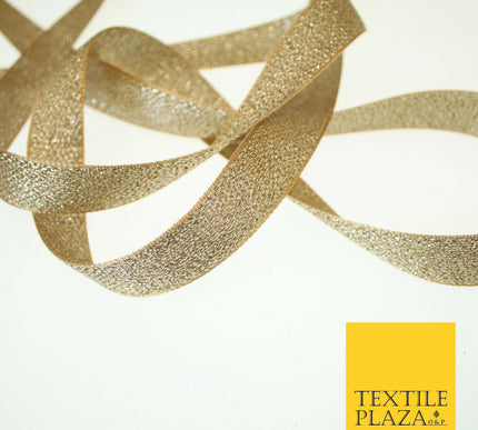 Gold Metallic Soft Slim Woven Shimmer Shiny Trim Border Ribbon 2cm Wide X596