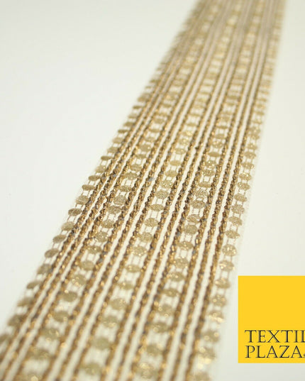 Gold Glitter Circle Sequin Mix Metallic Lines Trim Border Ribbon 5.5cm Wide X597