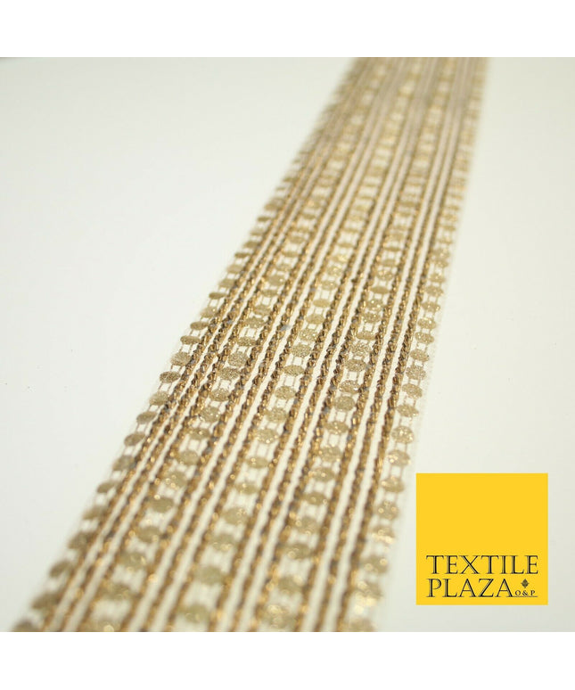 Gold Glitter Circle Sequin Mix Metallic Lines Trim Border Ribbon 5.5cm Wide X597