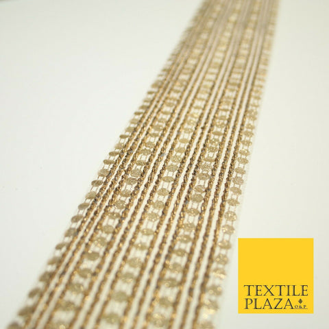 Gold Glitter Circle Sequin Mix Metallic Lines Trim Border Ribbon 5.5cm Wide X597
