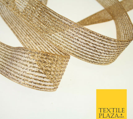 Antique Gold Metallic Shimmer Stripe Lines Trim Border Ribbon 3.5cm Wide X595