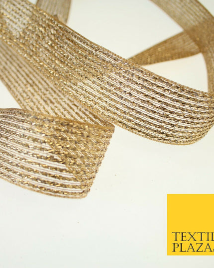 Antique Gold Metallic Shimmer Stripe Lines Trim Border Ribbon 3.5cm Wide X595