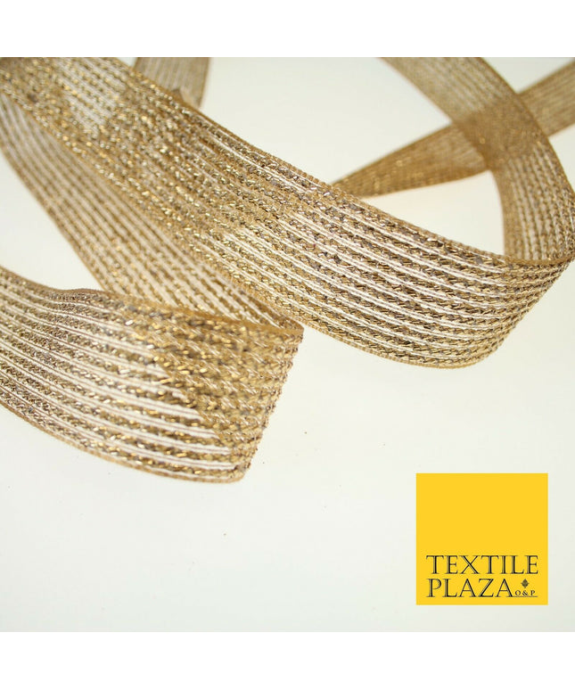 Antique Gold Metallic Shimmer Stripe Lines Trim Border Ribbon 3.5cm Wide X595