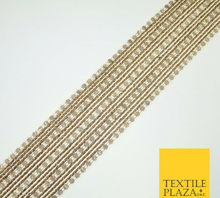 Gold Glitter Circle Sequin Mix Metallic Lines Trim Border Ribbon 5.5cm Wide X597