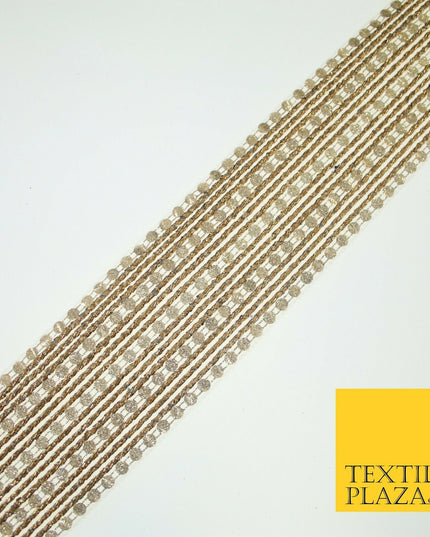 Gold Glitter Circle Sequin Mix Metallic Lines Trim Border Ribbon 5.5cm Wide X597