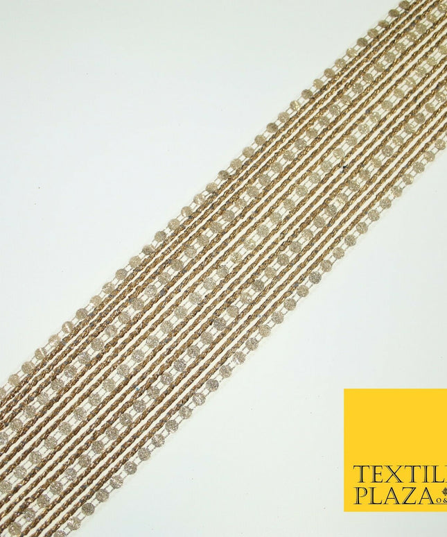 Gold Glitter Circle Sequin Mix Metallic Lines Trim Border Ribbon 5.5cm Wide X597