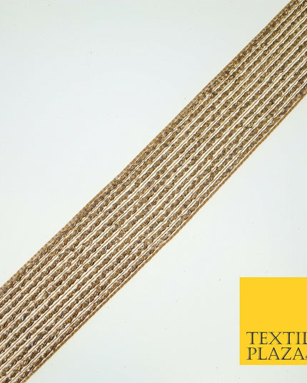 Antique Gold Metallic Shimmer Stripe Lines Trim Border Ribbon 3.5cm Wide X595