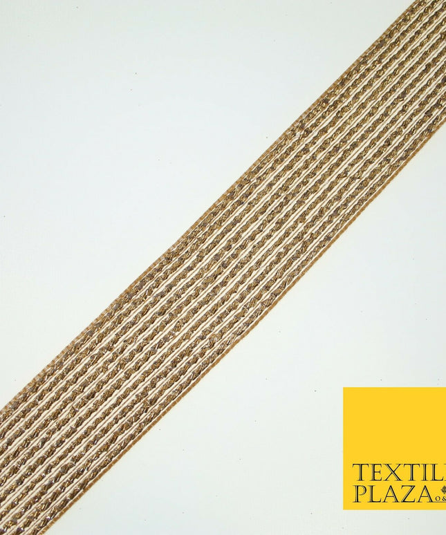 Antique Gold Metallic Shimmer Stripe Lines Trim Border Ribbon 3.5cm Wide X595