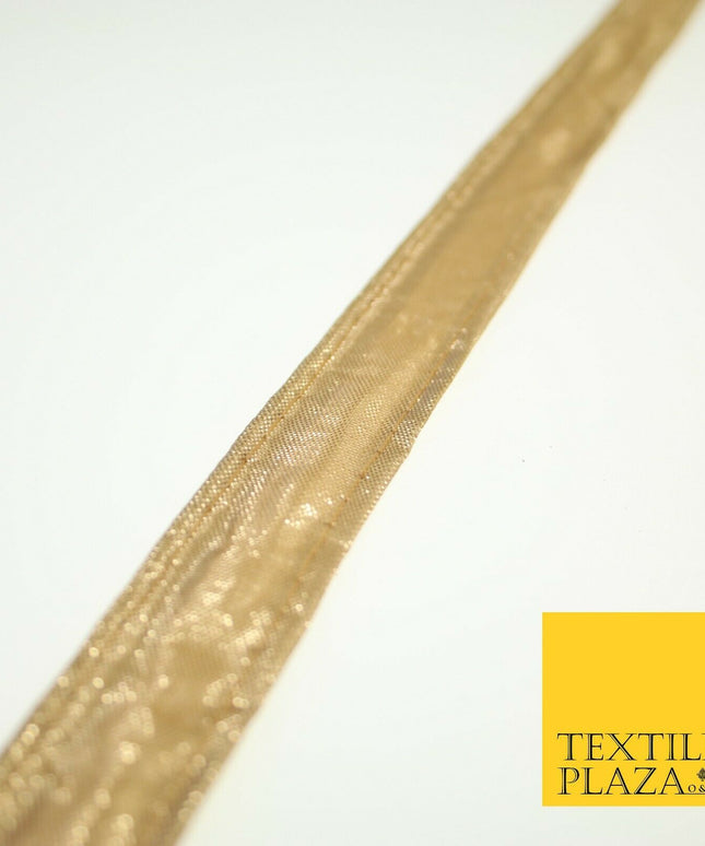 Gold Soft Metallic Foil Lame Shiny Fabric Trim Border Ribbon Lace 2cm Wide X592